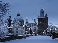 Winter on Charles Bridge, Prague.