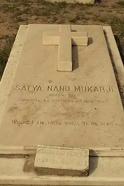 Tombstone of Satya Nand Mukarji. Nicholson Cemetery, New Delhi.