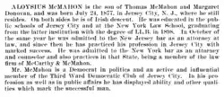 Aloysius McMahon biography in Genealogical History of Hudson and Bergen Counties, New Jersey