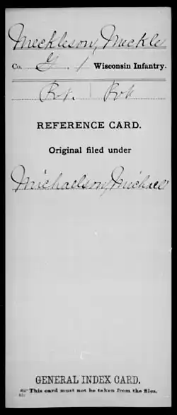 Page of Compiled Military Service Record of Pvt. Meckle Meckleson - 1st Infantry, Company G.