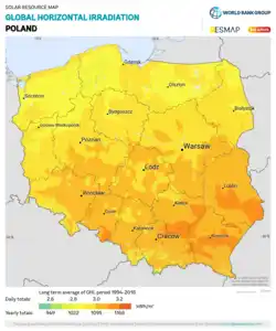 Poland GHI Solar-resource-map GlobalSolarAtlas World-Bank-Esmap-Solargis