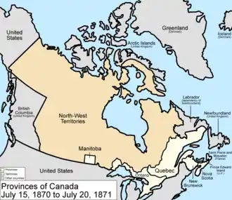 Map of the provinces of Canada in 1870-1871