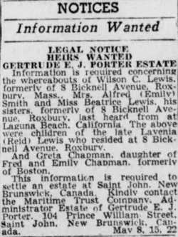 Legal Notices, The Boston Post, Boston, Massachusetts, May 14, 1954, p13 col8
