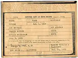 Marilyn Monroe's birth certificate