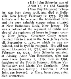 John Schuyler biography in Genealogical and Family History of Southern New York and the Hudson River Valley