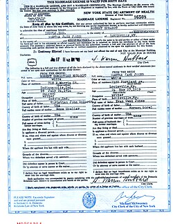 Marriage License for Martha Jones and Robert Emhardt
