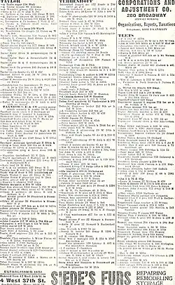 Page of Trow's general directory of the boroughs of Manhattan and Bronx. 1907.