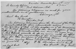 Generals P.H. Sheridan and George Crook to Commanding Officer, Fort Robinson, Nebraska. 1878.