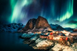 Aurora borealis above the Lofoten islands, Norwegian