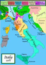 A political map of Italy in the late fifteenth century showing how politically fragmented the peninsula was
