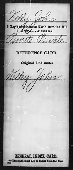 Kelly, John - State: North Carolina - Regiment: 5 (Atkinson's) North Carolina Mil. 1812.