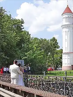 Newlyweds at the Užupis Bridge, Vilnius.