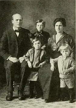 Photo of Joseph J. Prochaska, his wife Mamie (neé Fisher) and their children Clarence, Alice, and Joseph from the book "History of Chickasaw and Howard counties, Iowa", 1919