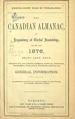 Page of The Canadian Almanac and Directory 1875-1876