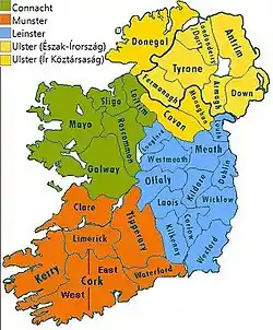 Map of Ireland with counties and provinces