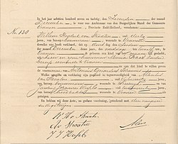 Birth certificate of Antonius Gerardus Johannis van Straaten. 1887