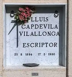Tombstone of Lluís Capdevila i Vilallonga in Sant Julià de Lòria, Andorra