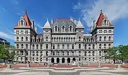 New York State Capitol viewed from the south, located on the north end of the Empire State Plaza in Albany, New York