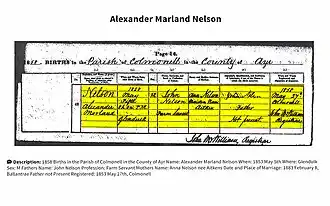 birth certificate of Alexander Marland Nelson