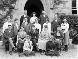 Groups of Seventeen outside Presentation Convent building Waterford, Ireland, 1920s, National Library of Ireland on The Commons, No restrictions, via Wikimedia Commons