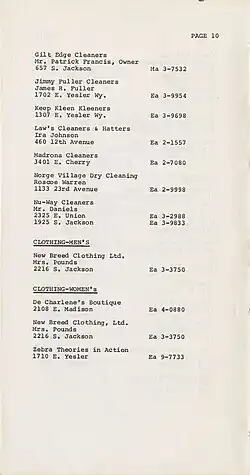 Page of the Directory of Black Businesses in Seattle, 1969