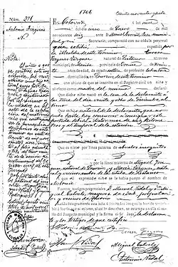 Birth registration of Antonio Fraguas Fraguas, Civil registry of Cerdedo-Cotobade, Spain, 1906