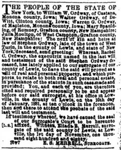 Legal Notices, Lewis County Democrat, Lowville, New York December 15, 1880 p4 col8