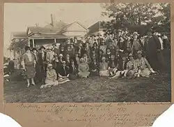 A large group of women pose for a photo after attending the annual meeting of the Queensland Country Women's Association at Cambooya 1927