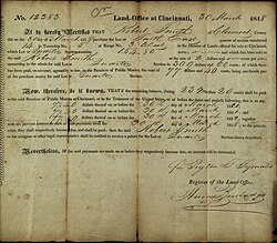 Land records - Cincinnati Federal Land Office record