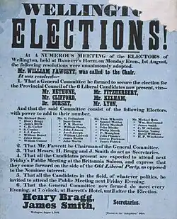 Wellington Provincial Council elections, 1853, listing candidates and electors.