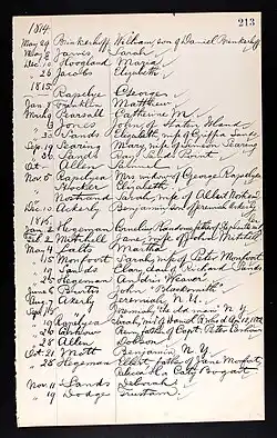 Death record from the Dutch Reformed Church of Oyster Bay, New York.