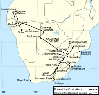 The route of the Dorsland Trek, 1874-1881