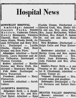 Hospital News, Beaver County Times, Beaver Pennsylvania July 24, 1968