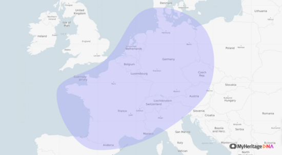 North and Western European ethnicity map (MyHeritage)