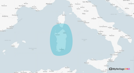 Sardinian ethnicity map (MyHeritage)