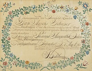 Married license issued by the Dutch East India Company of Jan Marcus Scheeper and Margaritha Dubon. 1763