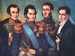 Posthumous portrait of the Founding Fathers of the Chilean Republic: José Miguel Carrera, Bernardo O'Higgins, José de San Martín, Diego Portales.