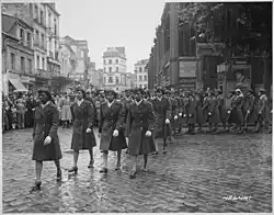 Members of the 6888th Battalion in a May 1945 parade honoring Joan of Arc where she had been burned at the stake