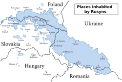 Places inhabited by Rusyns, map