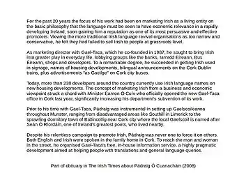 Pádraig Ó Cuanacháin obituary in The Irish Times