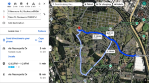 Directions to a grave supplied by the EverAfter app for Rookwood cemetery in Sydney, NSW.