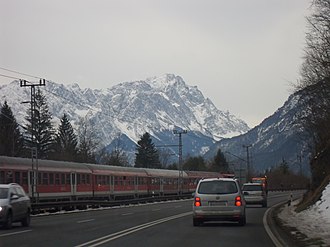 View of the Bavarian Alps during train travel