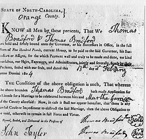 Marriage Bond. North Carolina, February 1804