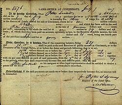 Purchase by Peter Larue of a plot of land in Champaign County, Ohio. 7 July 1817.