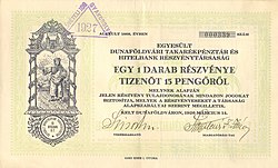 Stock certificate from Hungary
