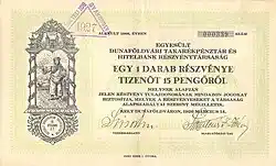 Stock certificate from Hungary