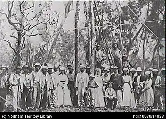 Planting the first telegraph pole, near Palmerston (Darwin) on 15 September 1870.
