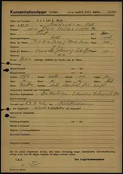 Record from Dachau Nazi Concentration Camp