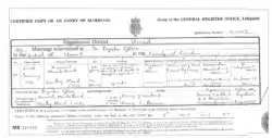 Marriage certificate of Howard Munkittrick and Dorothy Maud Cross. January 1, 1910.