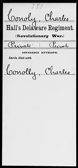 Record of Pvt. Charles Conolly. Delaware - Hall's Regiment.